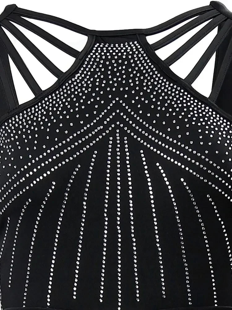 Summer Jumpsuits Women 2025 New Fashion Office One Pieces Black Multi Strap Sleeveless Rhinestone Bootcut Jumpsuit Overalls