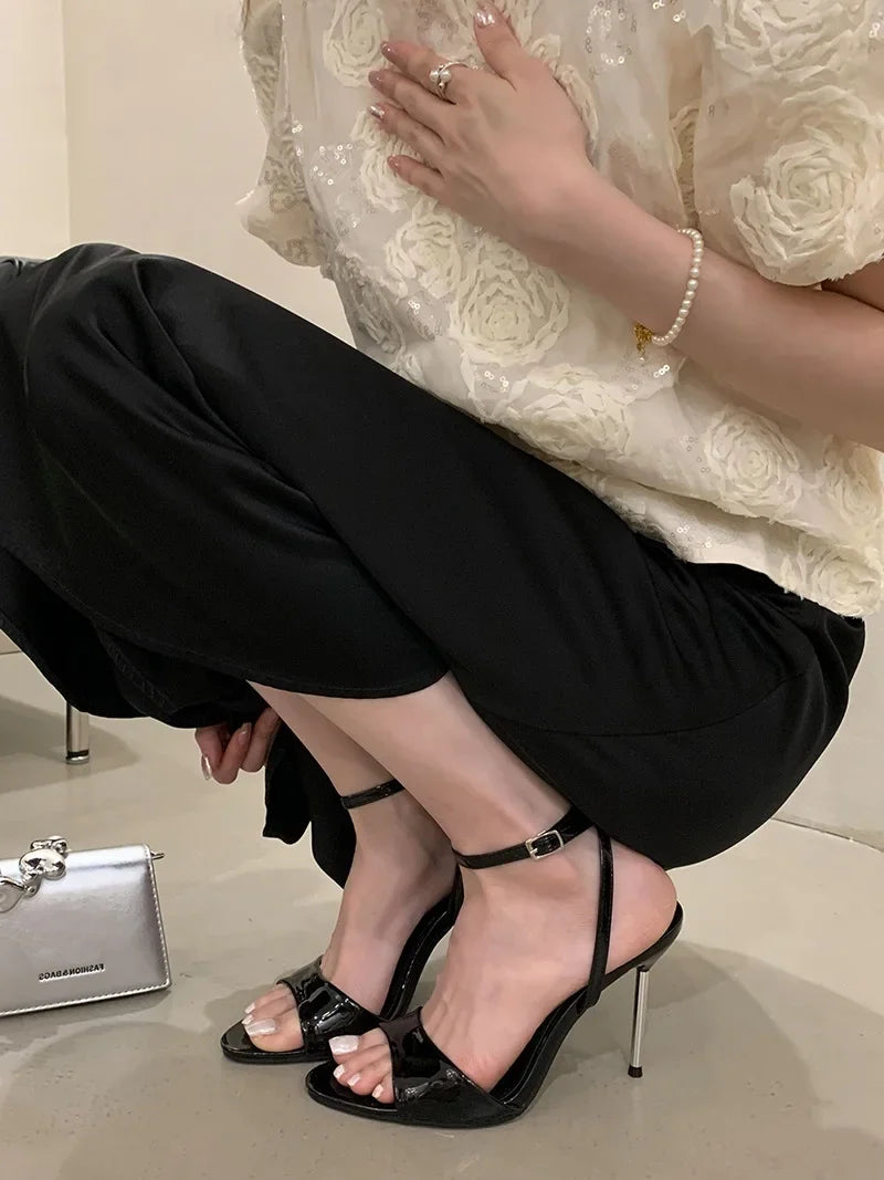 Eilyken Summer Fashion Narrow Band Open Toe Anke Buckle Strap Sandals Thin Heel Women Party Shoes Zapatos De Mujer