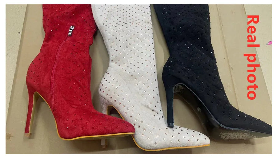 Bling Suede Over Knee High Heel Boots