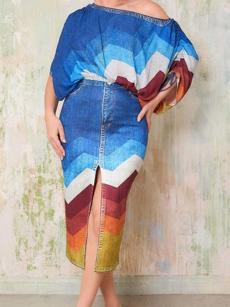 2 Piece Elegant Open Split Skirt Set