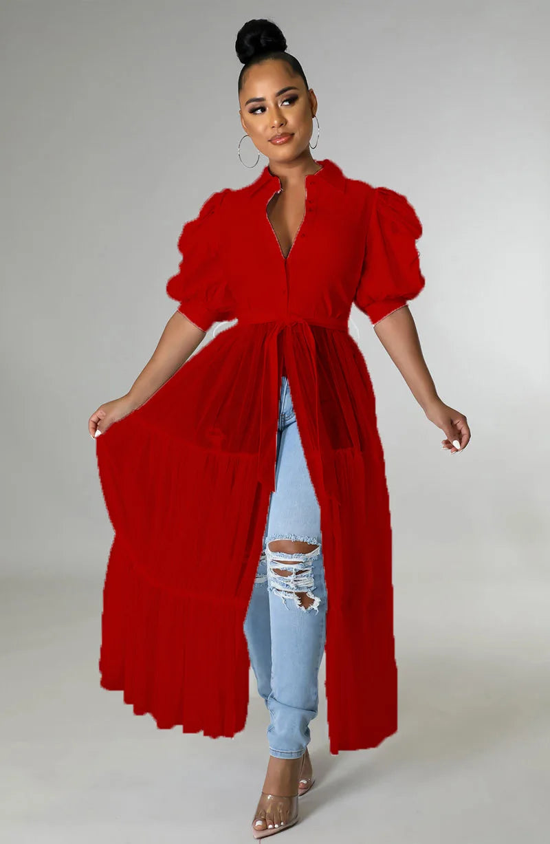 Plus-size Fashion Dress for Women Casual Solid Shirtdress Women Short-sleeved Shirt Single-breasted Lazy Robes Summer Clothing