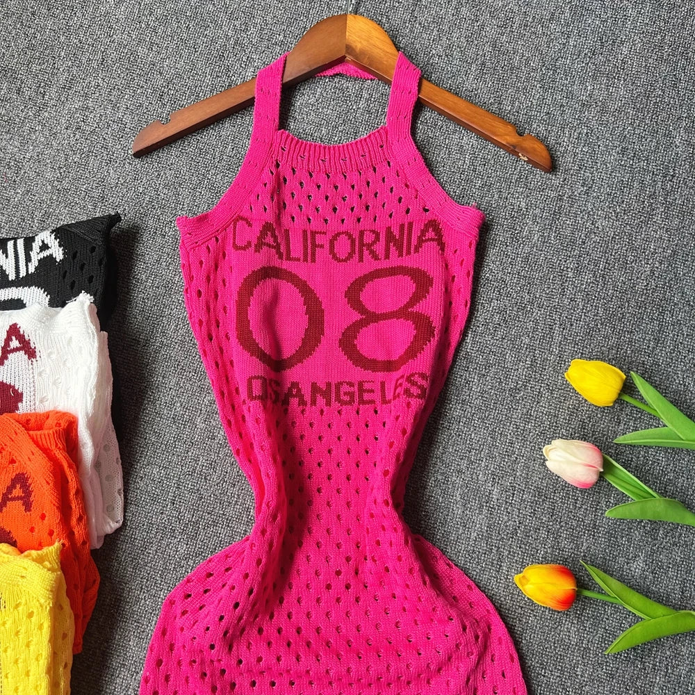 YuooMuoo Chic Fashion Sexy Package Hips Knitted Summer Dress Women Slim Elastic Halter Bodycon Mini Dress Streetwear Outfits