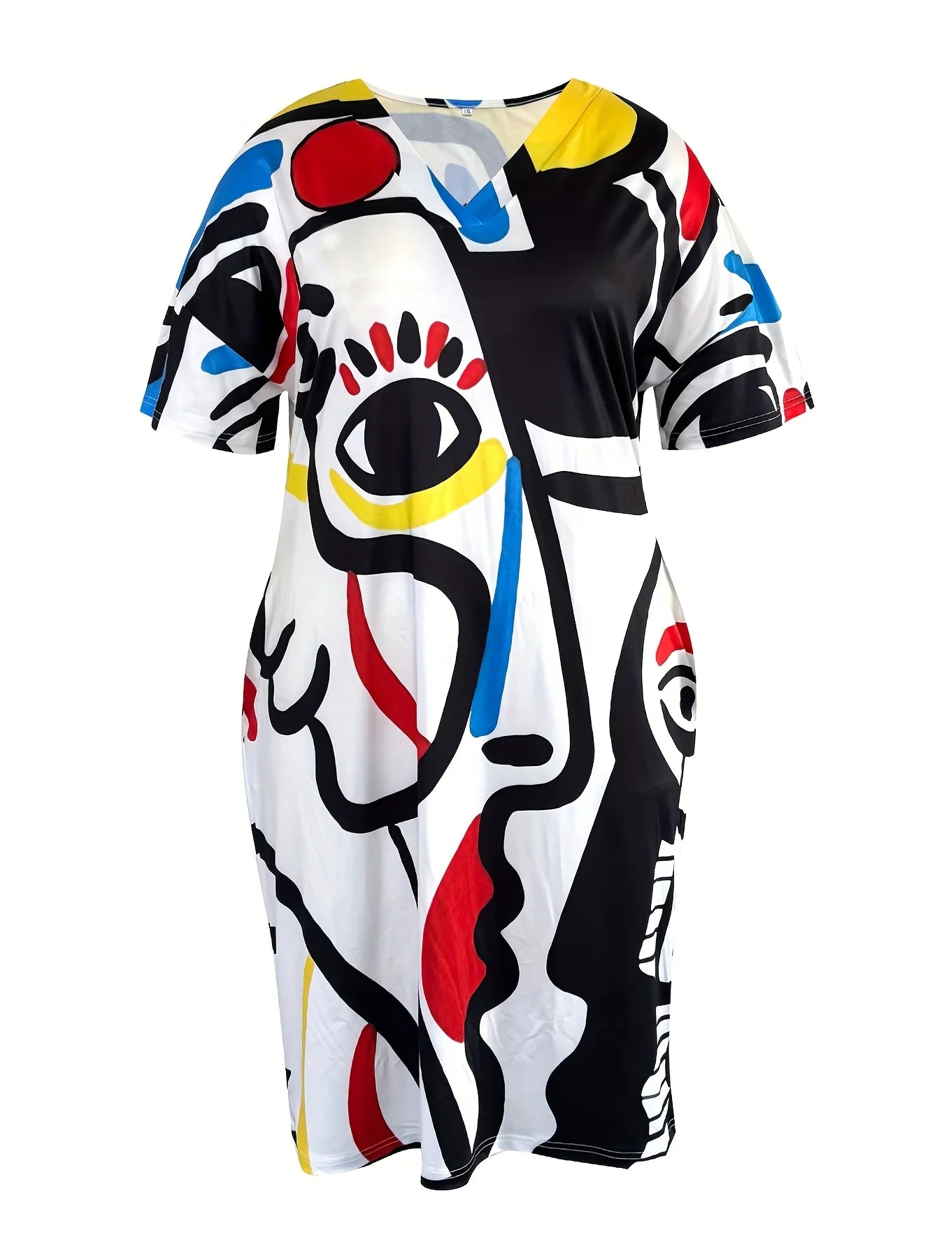 Abstract Painting Print Dress Two Pockets