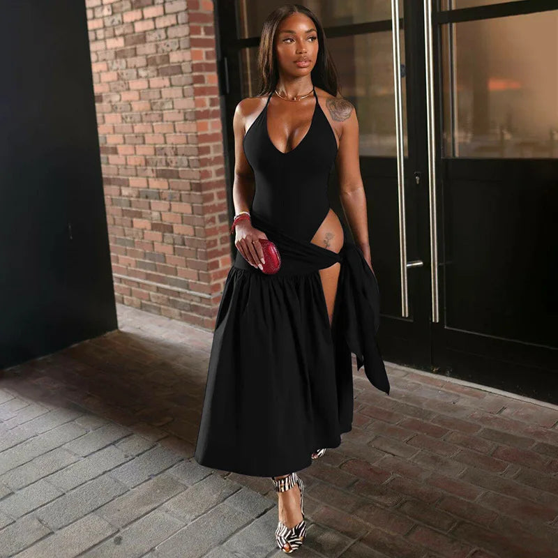 Elegant Fashion Women's Set Sleeveless Strap Bodysuit +Long Skirts Set Autumn Tracksuit Sexy 2025 Tie Up Two 2 Piece Set Outfits