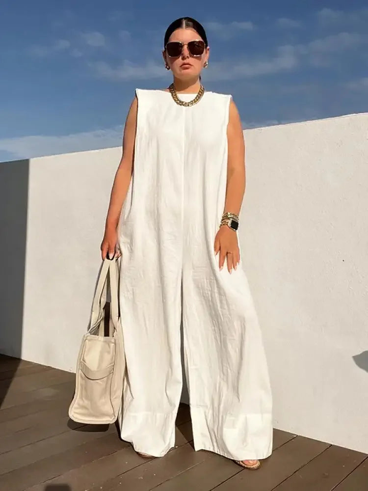 UOOZEE Women's Wide Leg Jumpsuits Female 2025 New Summer Fashion Sleeveless Solid Color Loose Casual Going Out Jump Suits