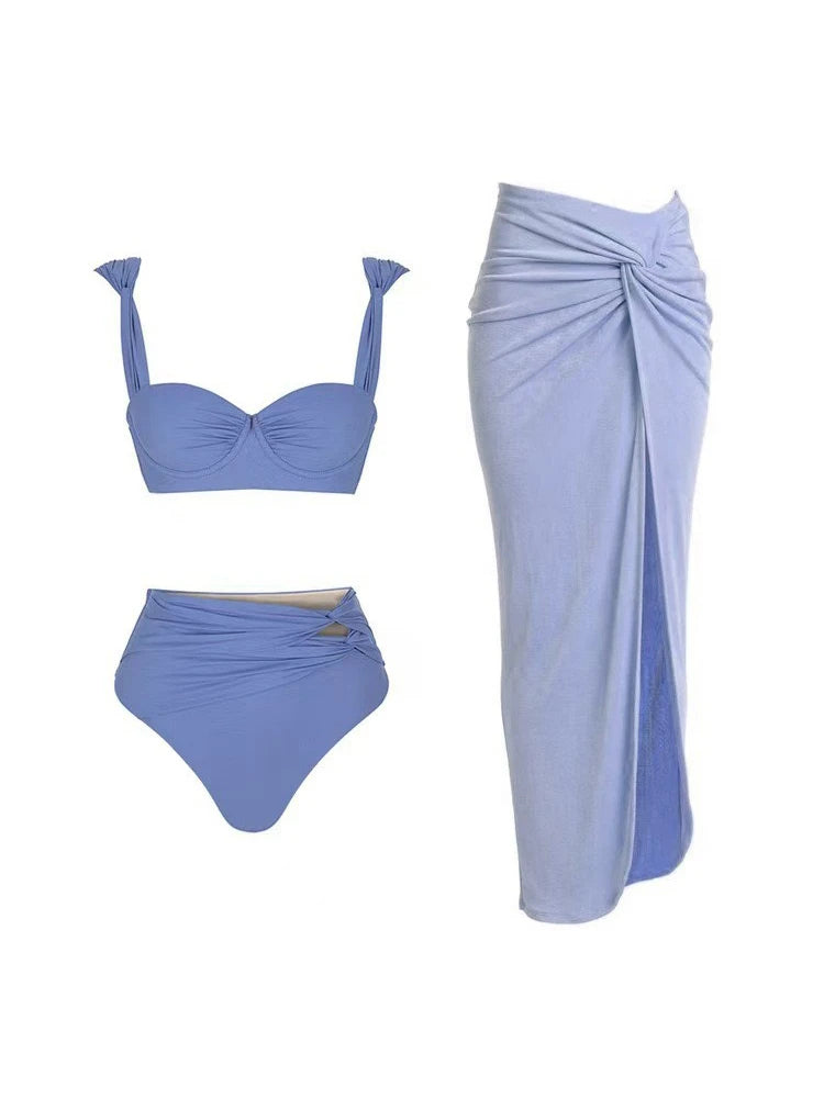 Two Pieces Set Woman Swimsuits 2025 Trend Printed One-piece Swimsuit Sexy Hollowed Out High Waisted Bikini for Beach Vacation