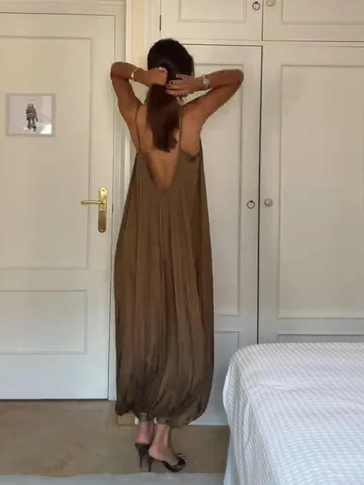 Women‘s Loose Slip Jumpsuits Overalls 2025 Summer V Neck Sleeveless Pocket Baggy Wide Leg Pants Fashion Female Street Playsuit