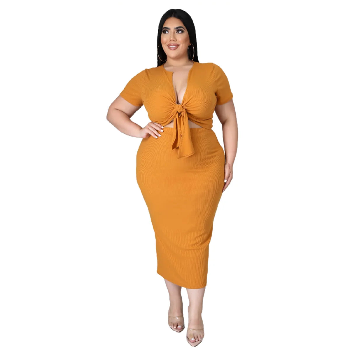 V Neck Casual Top Skirt 2 Piece Set