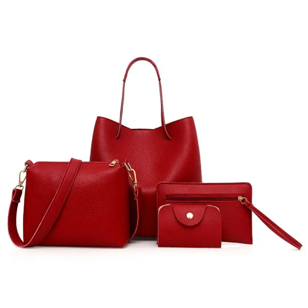 4Pcs Faux Leather Shoulder Bag Women Handbag Crossbody Bags Clutches Purse Set Trend Female Shoulder Bag Casual Purse Set