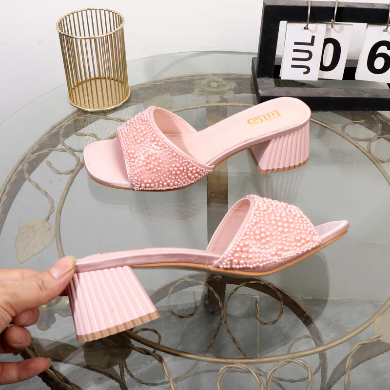 Low Thick Heel Slippers
