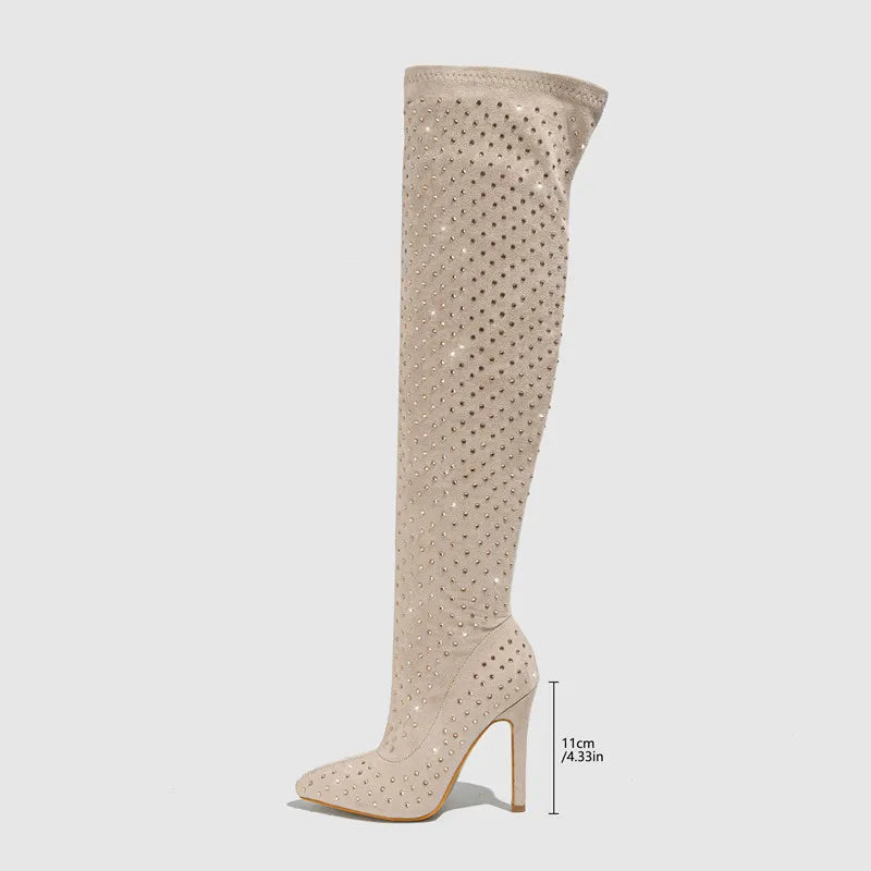 Bling Suede Over Knee High Heel Boots