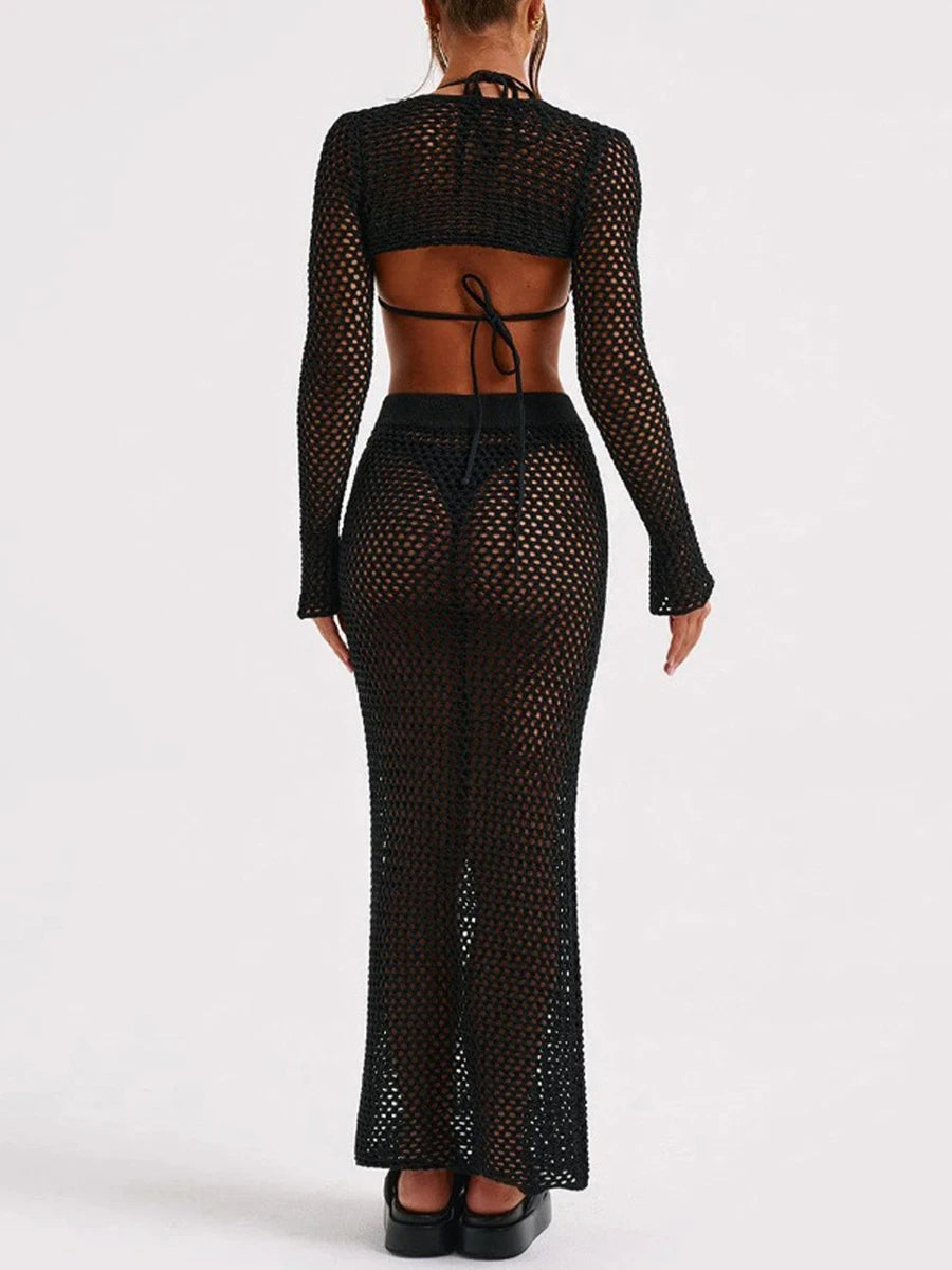 2 Piece Top & Hollow Beach Cover Up Skirt Set