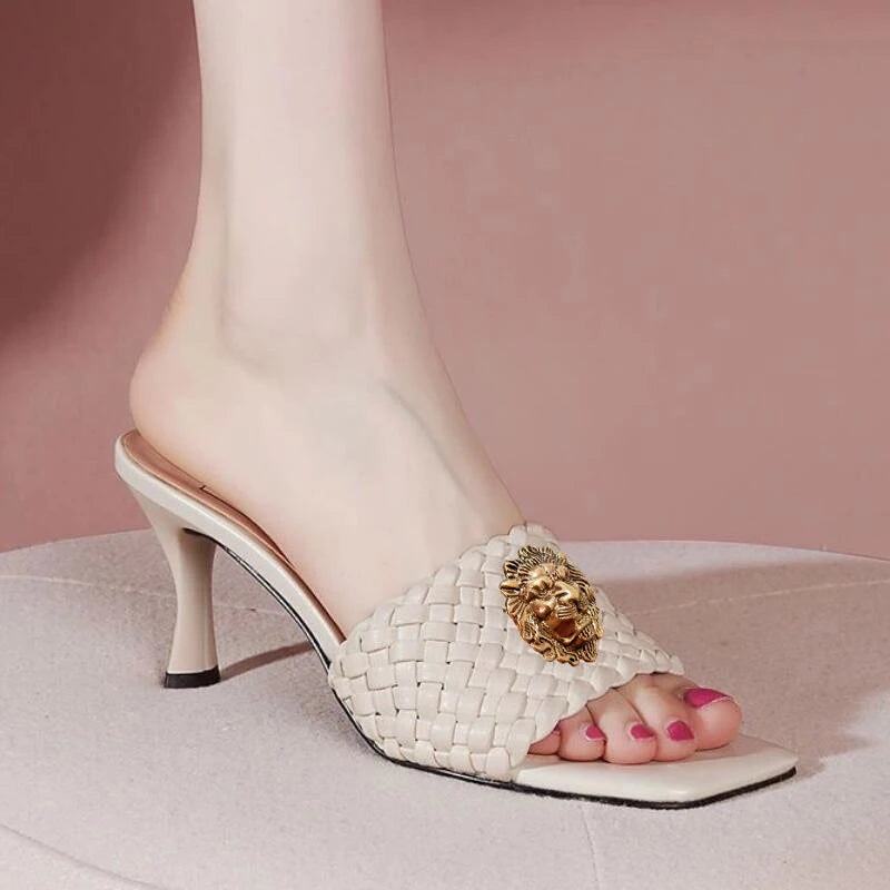 European and American Summer High Quality Irregular High Heel Square Head Slippers Women's Nightclub Show Banquet Shoes