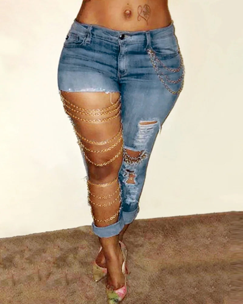 Denim Cut Out Pants