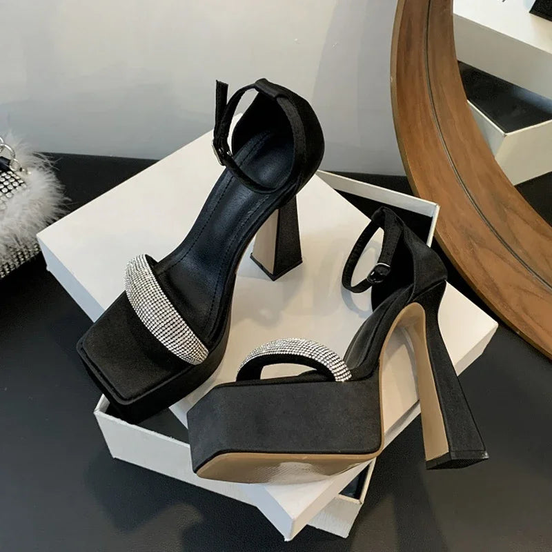 Eilyken Fashion CRYSTAL Buckle Strap Open Toe Women Sandals 2025 Summer Platform High Heels Nightclub Ladies Shoes