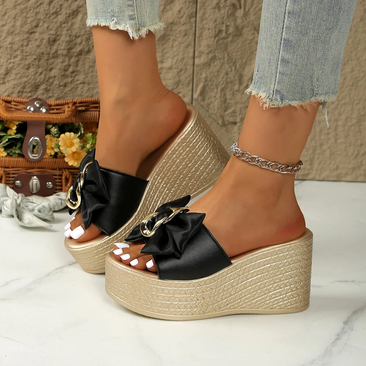 Bow Slipper Platform Wedges