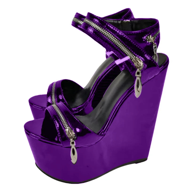Leather Zipper Platform Wedges