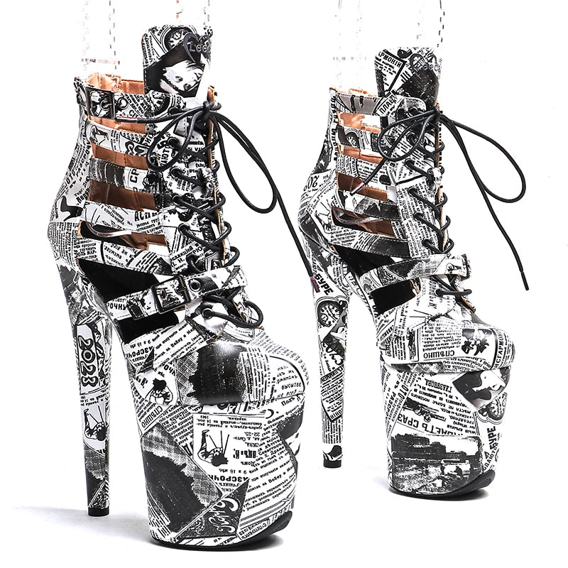 Printed High Heel Platform Boots