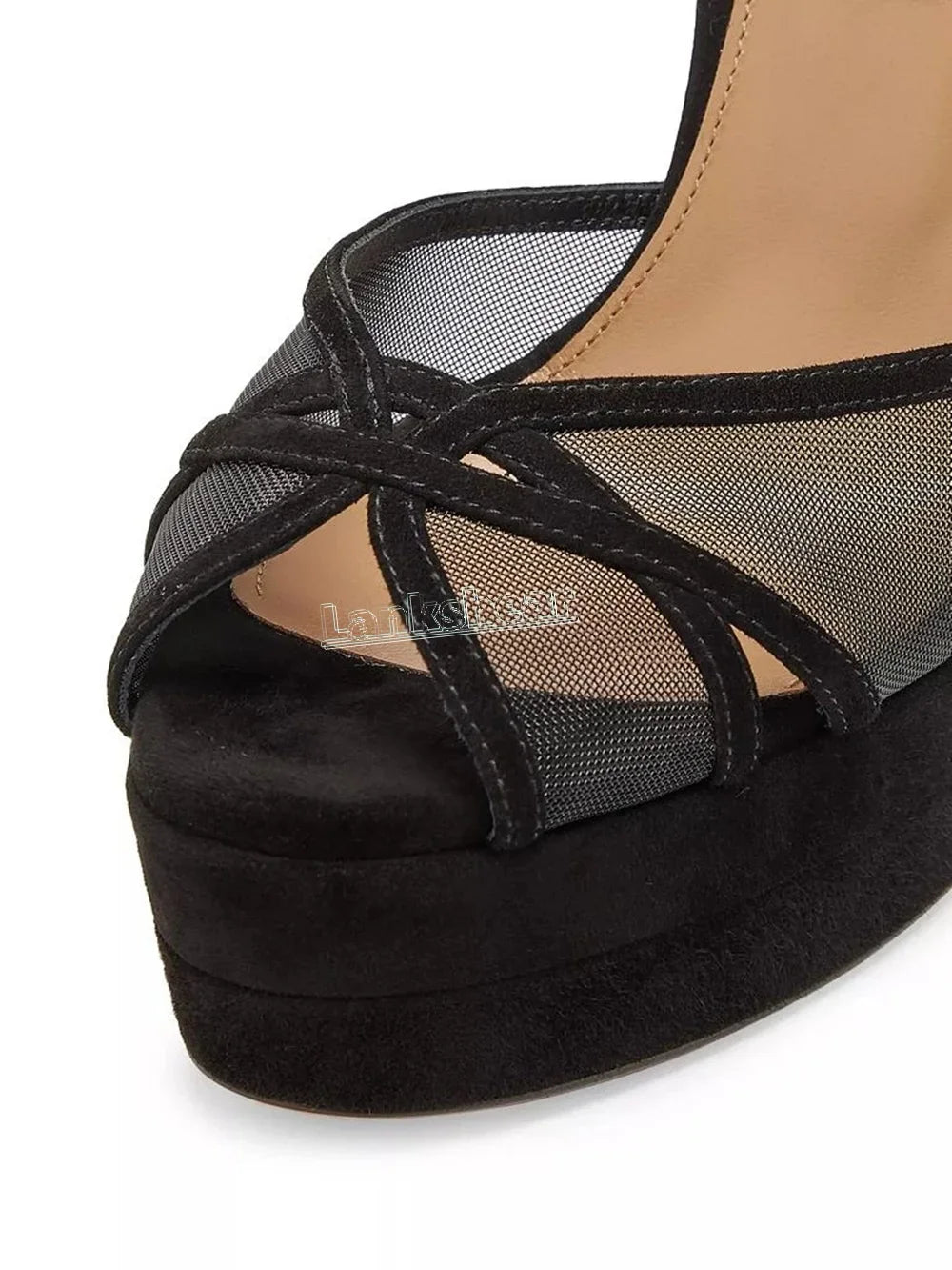 Cross Mesh Round Open Toe Sandals Platform Block High Heels Ankle Strap Buckle Solid Slingback Summer Sexy Summer Shoes New 2025