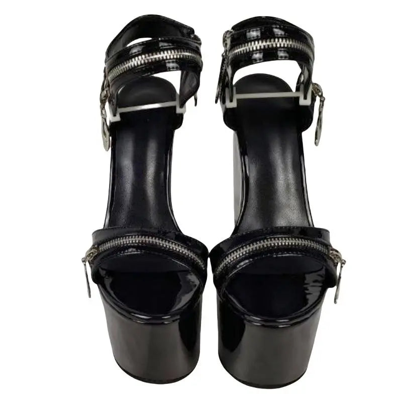 Leather Zipper Platform Wedges