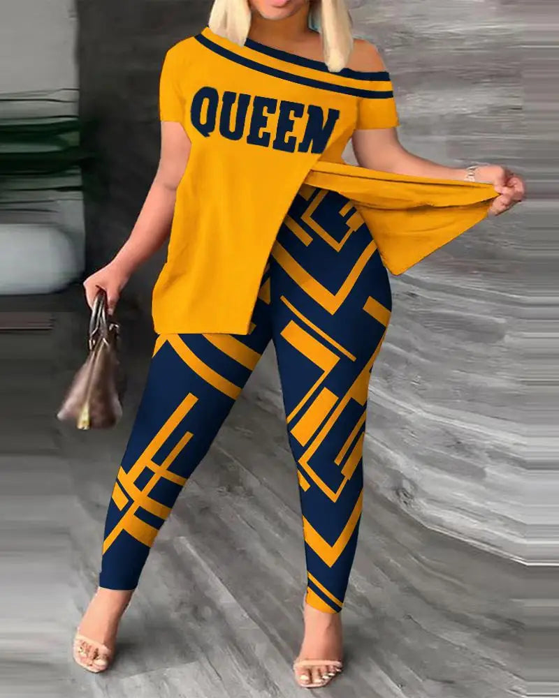 2 Piece Fashion Printed Ruffle Sleeve Pants Set