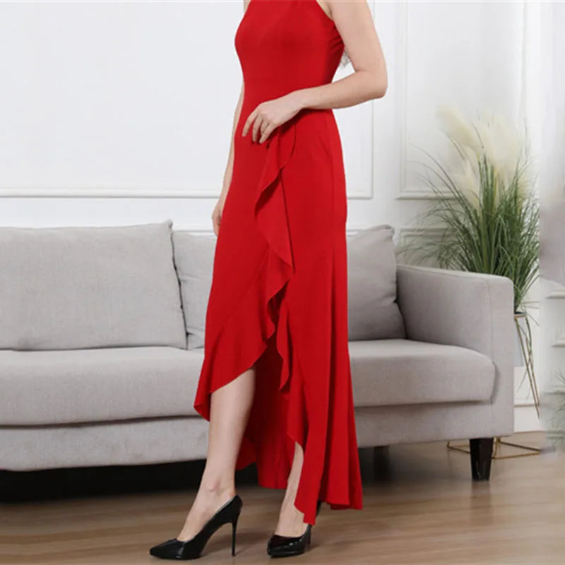 Women High Waist Plus Size Sleeveless Halter Maxi Dress Evening Dresses for Party Wedding