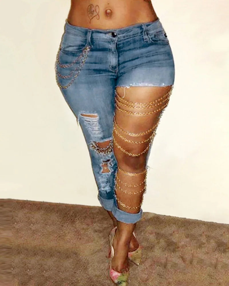 Denim Cut Out Pants