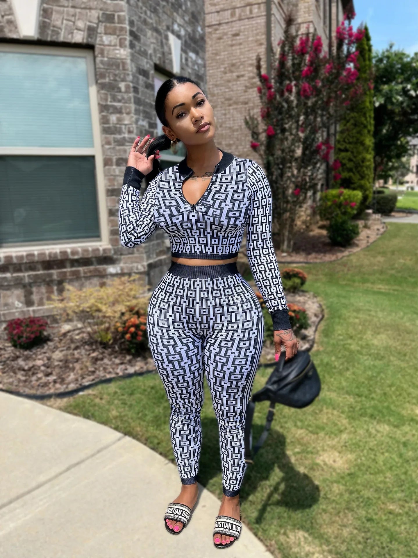 Stretch Knitted Printed Sports Yoga 2 piece Set
