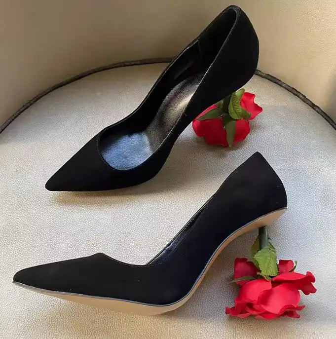 Rose Flower Slingback Real Leather Unique Heels