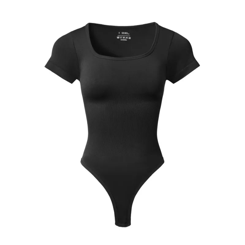 Women Plus Size Yoga Jumpsuit Seamless Square Neck T-shirt High Elastic Workout Running Sport Jumpsuit Solid Ribbed Jumpsuit Top