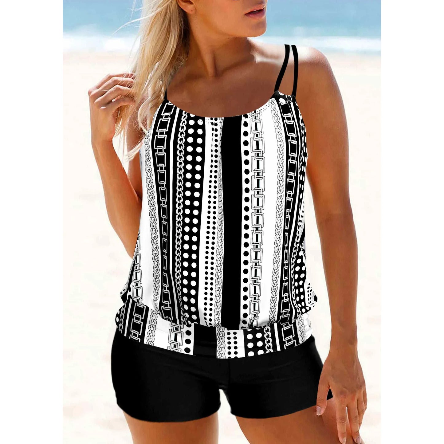 Summer Women's High-quality Two-piece Swimsuit Set, Beach Retro Striped Print Two-piece Swimsuit Set S-6XL