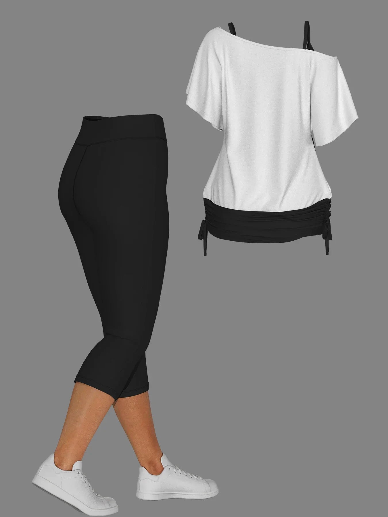 Two Piece Gothic Skull One Shoulder Set
