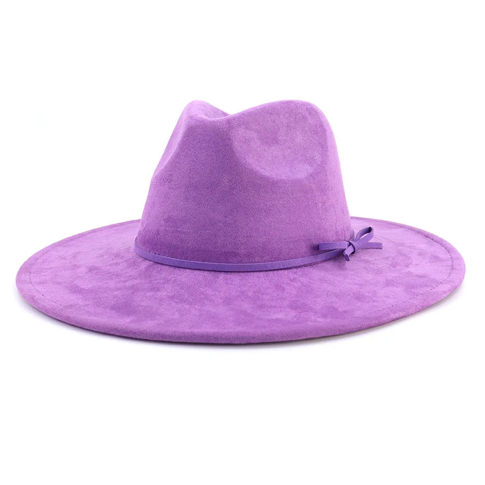 Suede fedora hat with same color accessories teardrop top wide brim hat for men and women Panama hat chapeau homme sombrero