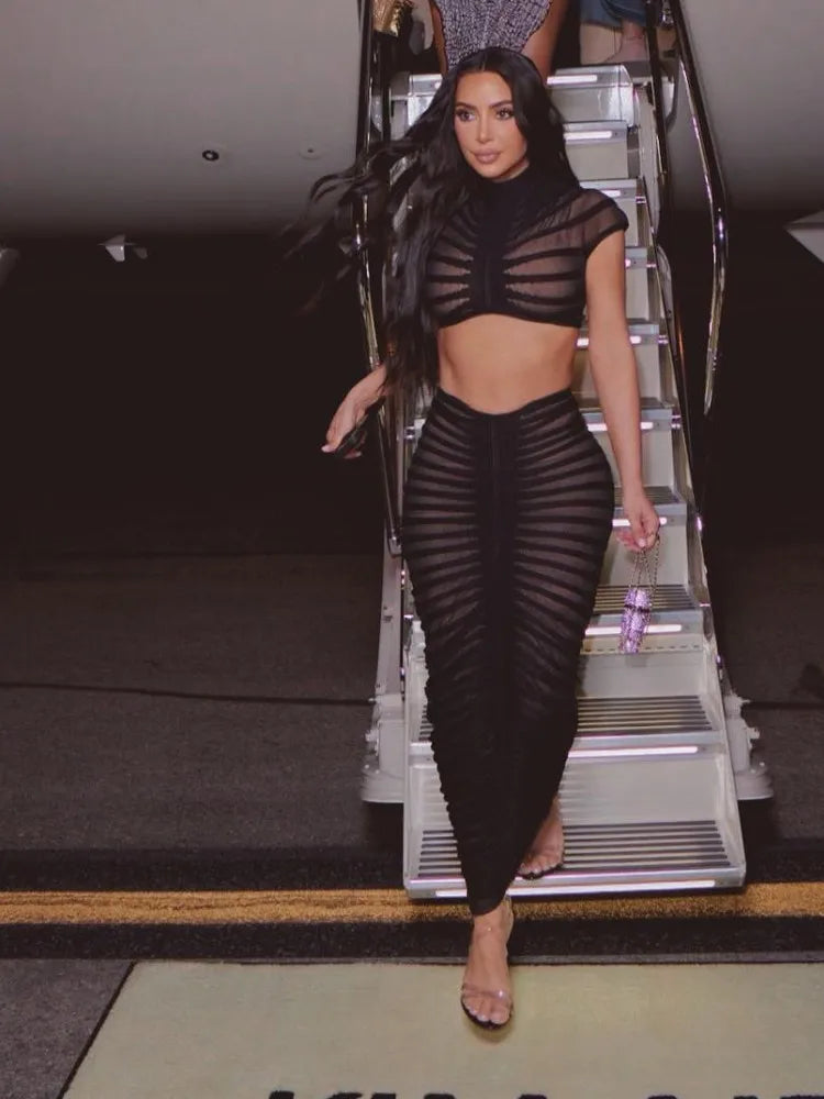 Long Skirt Two Piece Hollow Out Set