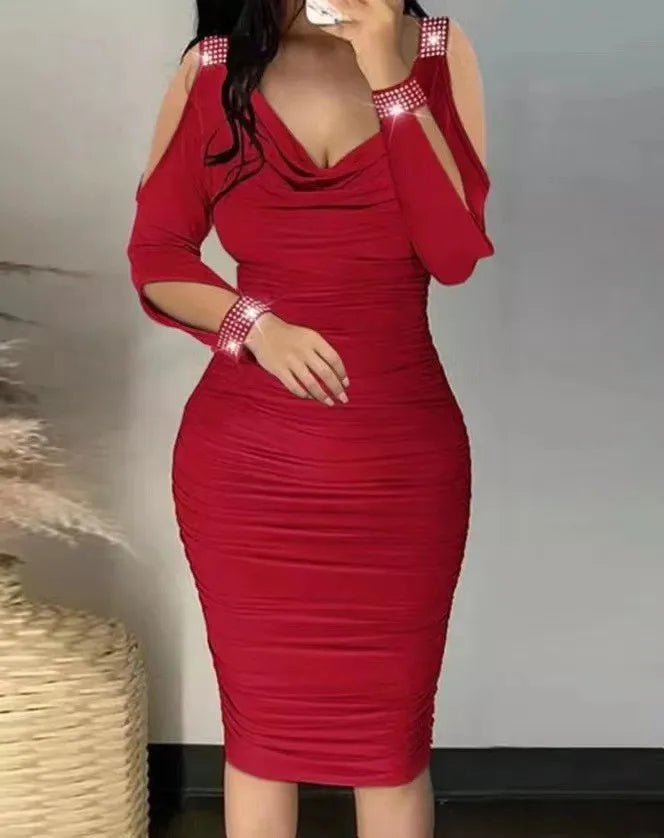 Elegant Cut Out Long Sleeve V Neck Dress