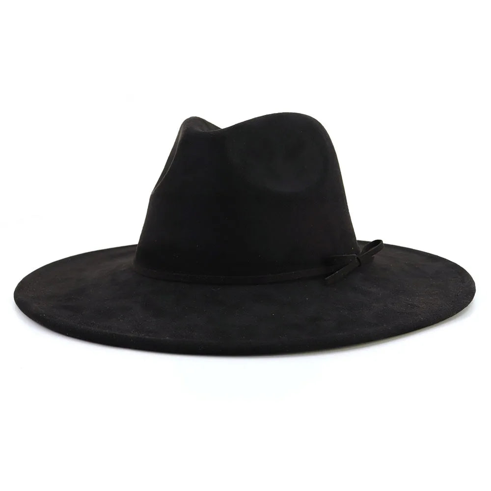 Suede fedora hat with same color accessories teardrop top wide brim hat for men and women Panama hat chapeau homme sombrero