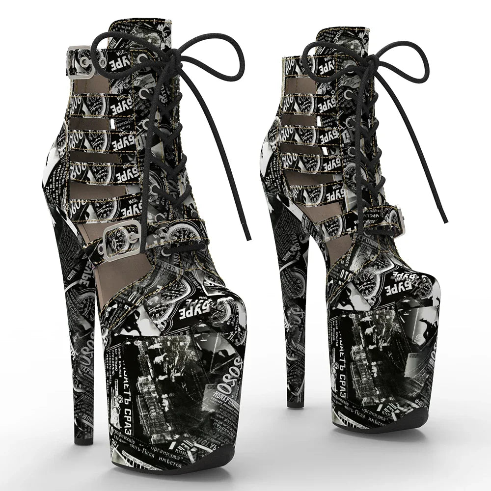 Printed High Heel Platform Boots