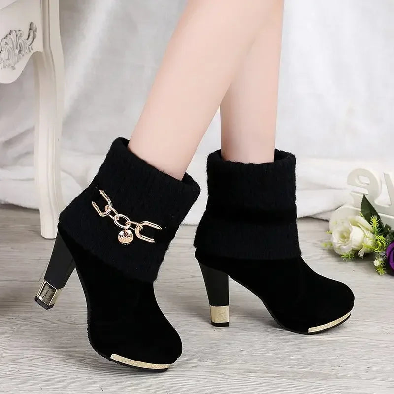 Platform Suede Ankle Thick Heels Boots