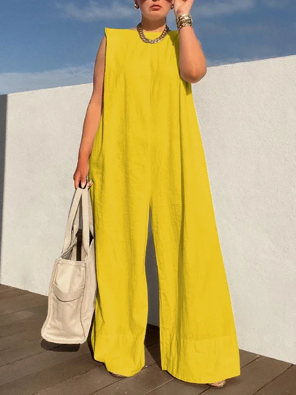 UOOZEE Women's Wide Leg Jumpsuits Female 2025 New Summer Fashion Sleeveless Solid Color Loose Casual Going Out Jump Suits