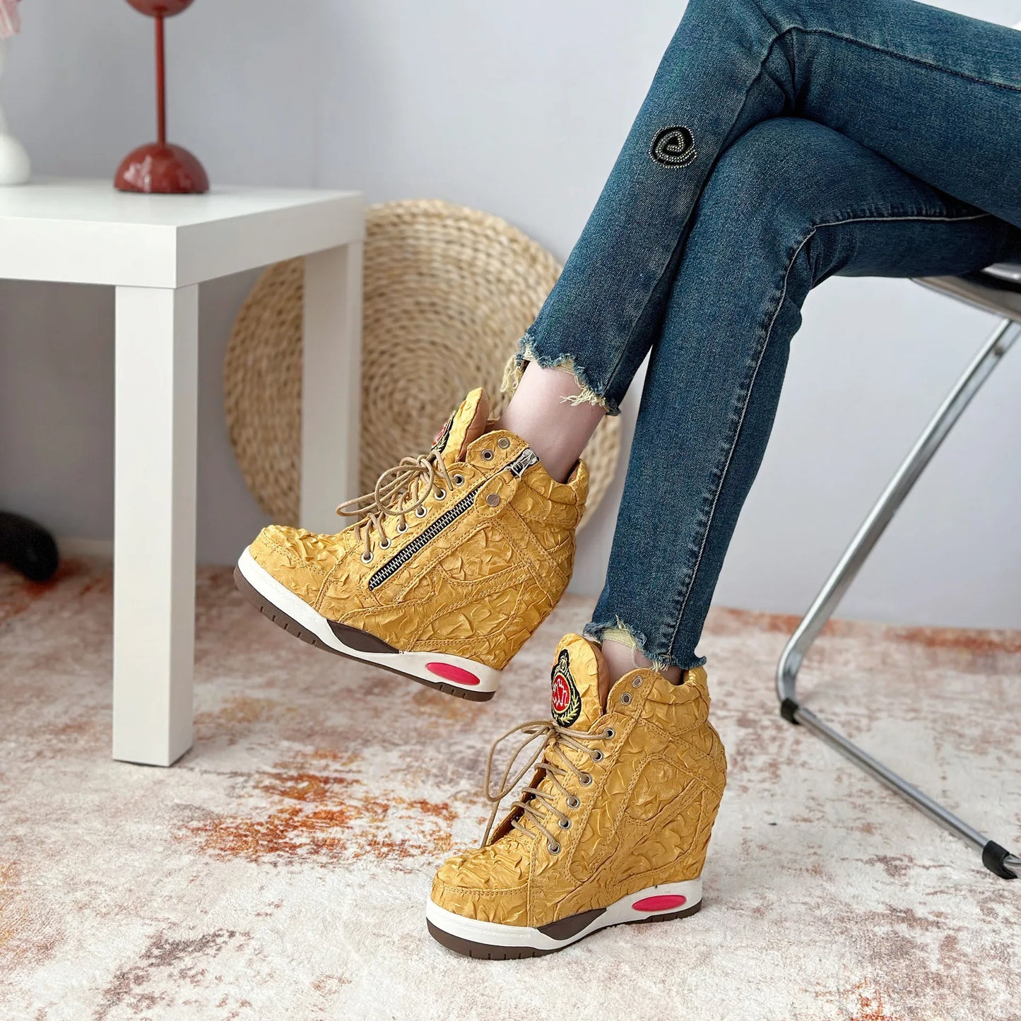 Platform Round Toe Wedge Boots