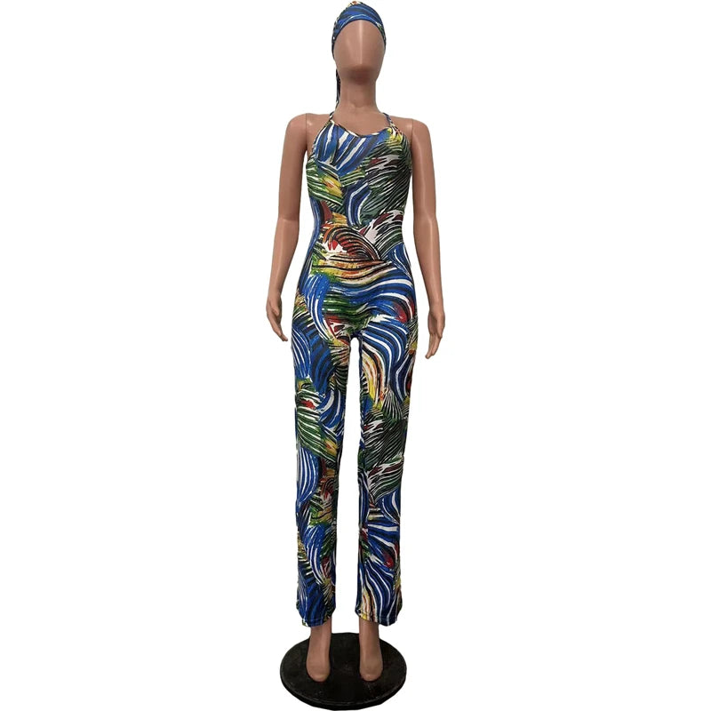 Headband & Spaghetti Strap Backless Romper