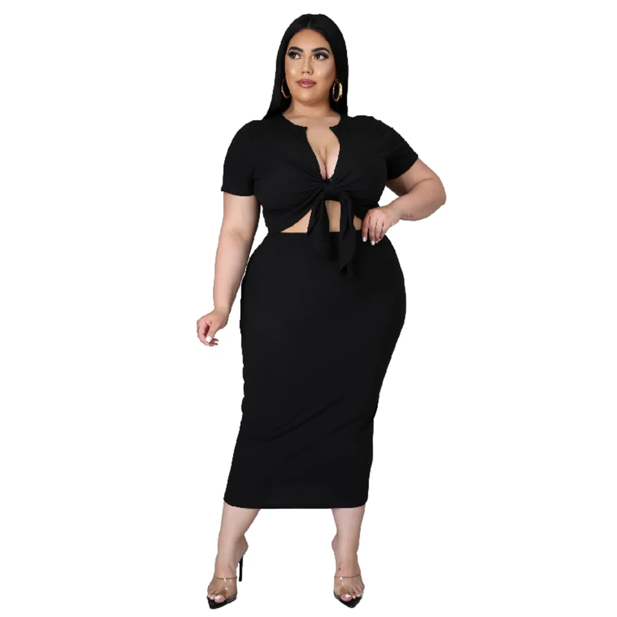 V Neck Casual Top Skirt 2 Piece Set