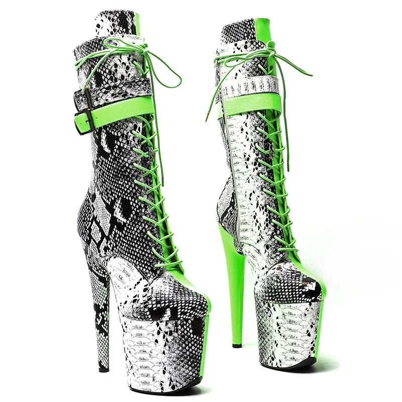 Snake Print Platform High Heel Boots