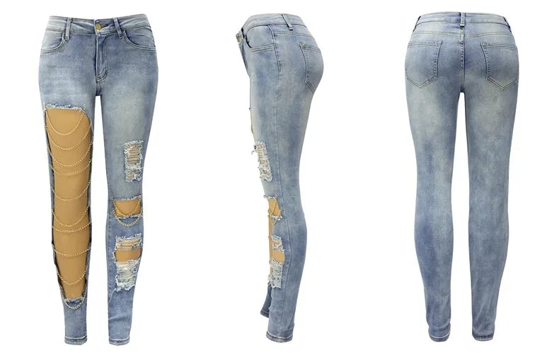 Denim Cut Out Pants