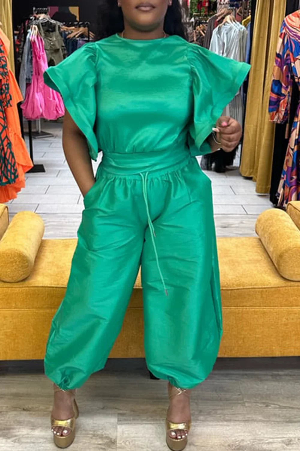 Flutter Sleeve Casual Two Piece Pants Set