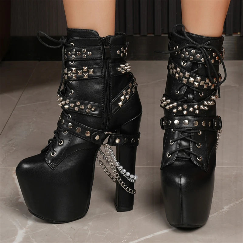 Punk Style Zipper Chunky High Heel Boot