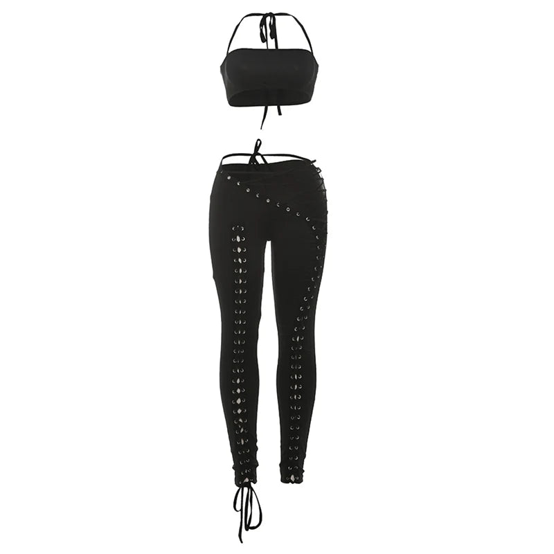 2 Piece Halter & Hollow Out Leggings Set