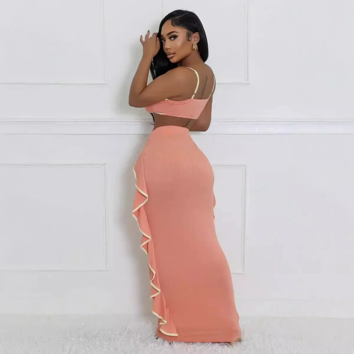 Spaghetti Strap Top Ruffle Skirt 2 Piece Set