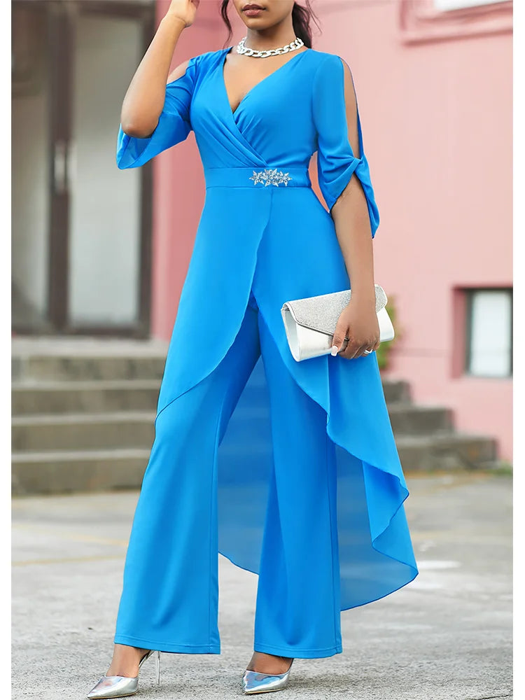 V-Neck Top and Loose Pants 2 Piece Set