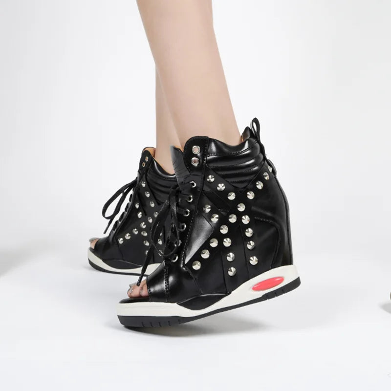 Platform Round Toe Wedge Boots